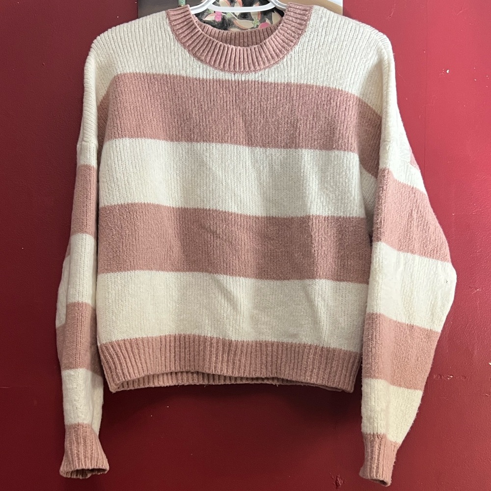 Hollister Pink and Cream Striped Sweater